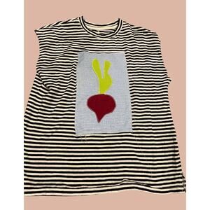 Small Upcycled Sleeveless Beet Shirt | Boho Maximalist Reworked Muscle Tank